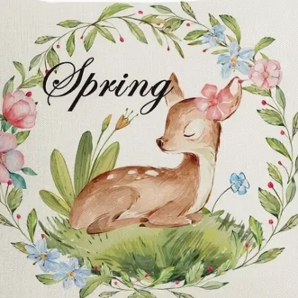 NEW SPRING/EASTER SPRING FAWN FLORAL WREATH LINEN PILLOW COVER HOME DECOR 17.7" - Picture 4 of 5